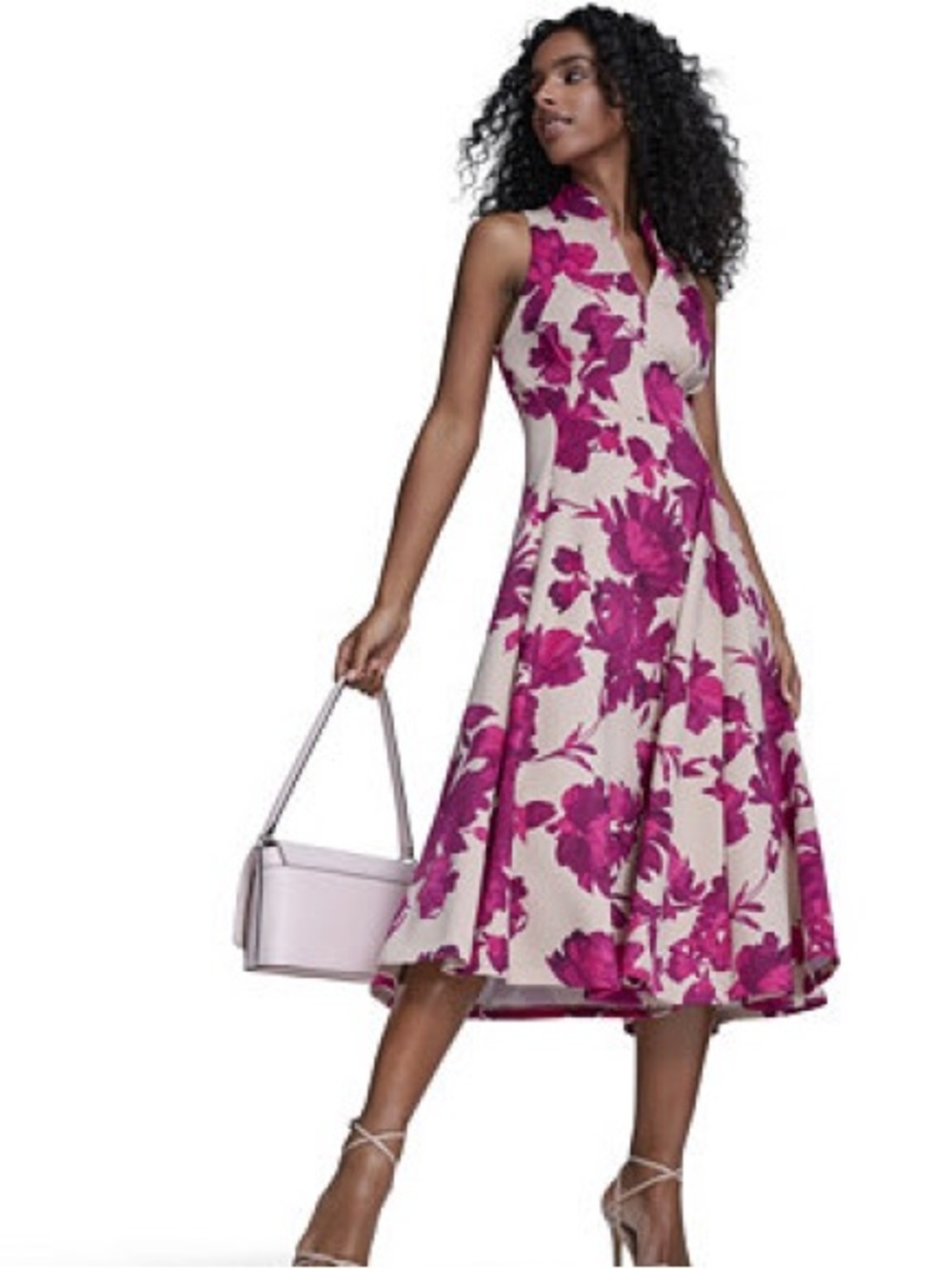 🆕 Calvin Klein Floral Print Scuba Spilt V-Neck Sleeveless A-Line Midi Dress 🆕